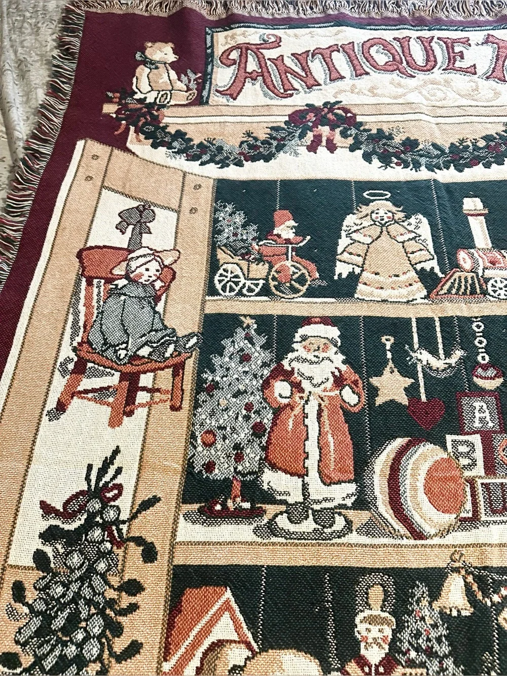 Christmas antique toys woven throw afghan tapestry